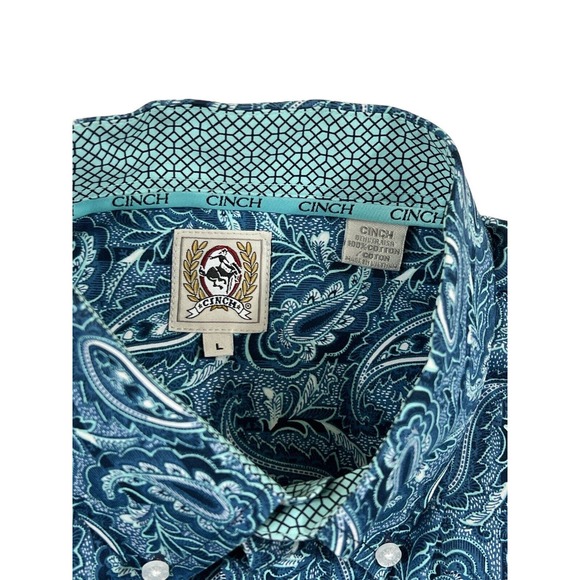 Cinch Country Blue Paisley Button Down Long Sleeve‎ Men Shirt Sz L - Picture 5 of 6